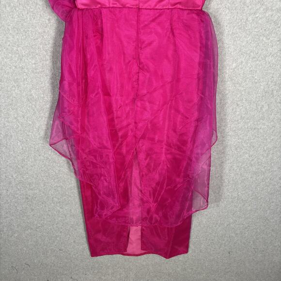 VTG 80s Prom Dress Medium Pink Puff Organza Sheer Overlay Bow Pencil Skirt Cape - Picture 12 of 14